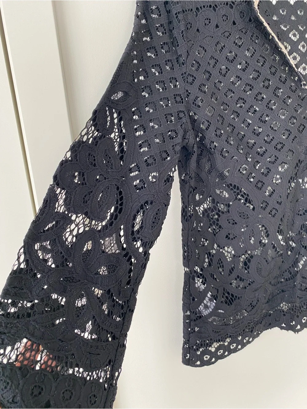 BCBGMaxAzria Black Crochet Lace V-Neck Blouse